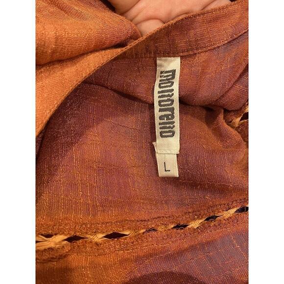 Monoreno Blouse Tunic Anthropologie Salmon Sz Large Lagenlook Short Sleeves Trim - Picture 6 of 6